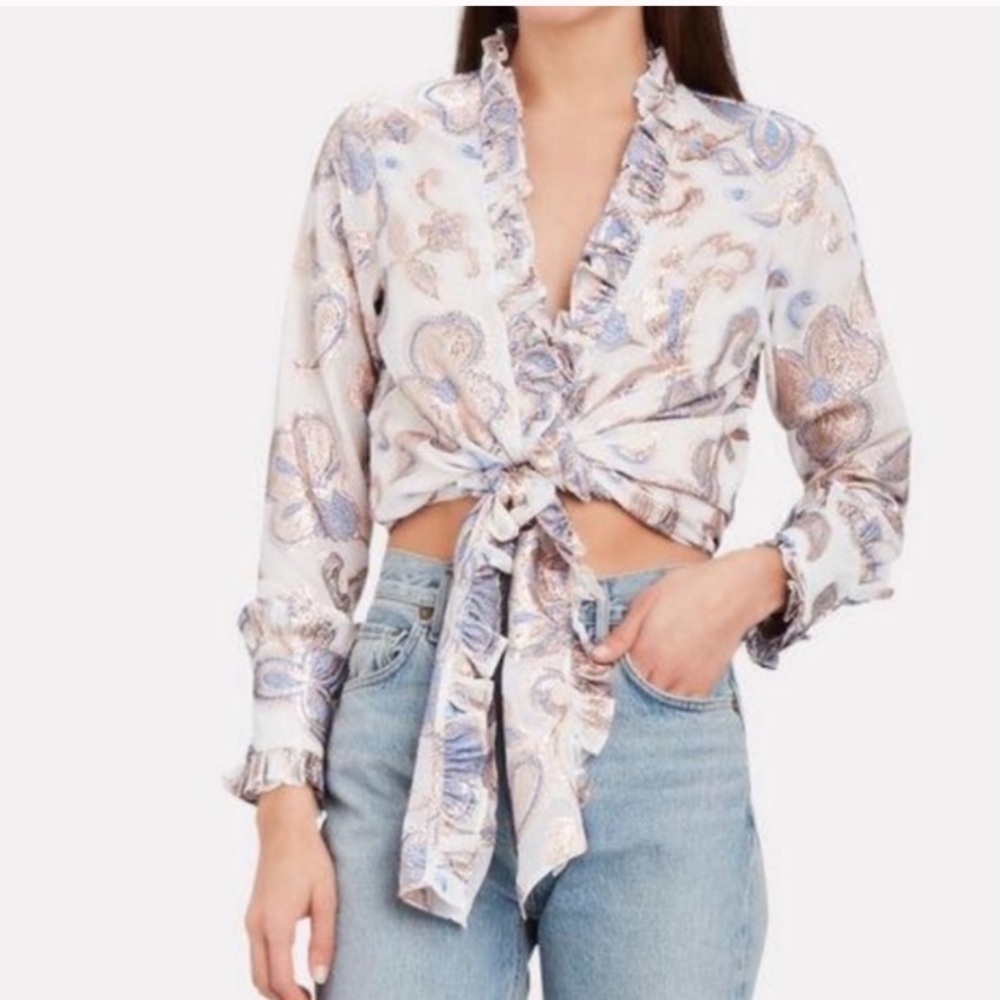 Alexis Ivory Wrap Blouse with Lavender and Rose Gold Paisley